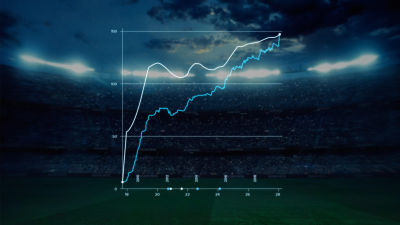 Visualisation of a SciSkill Graph with a stadium at night in the background