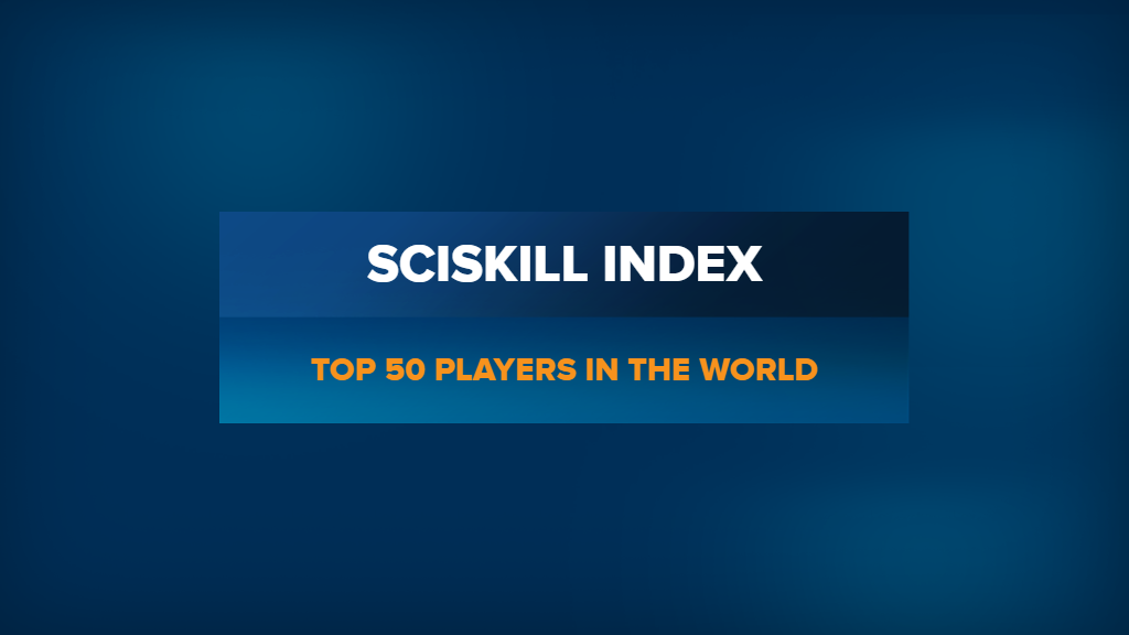 Visualisation of SciSkill Index top 50 on a blue background