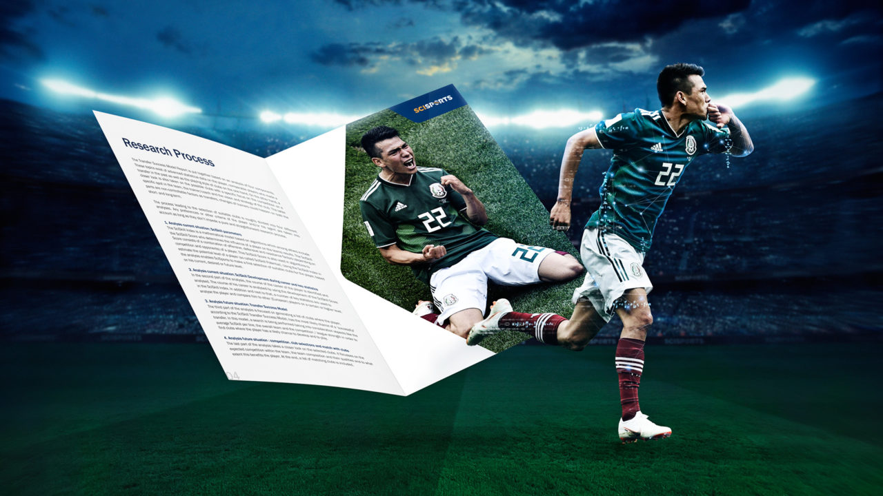 Visualisation of SciSports' Player Club Report of Lozano in front and a stadium in the background.