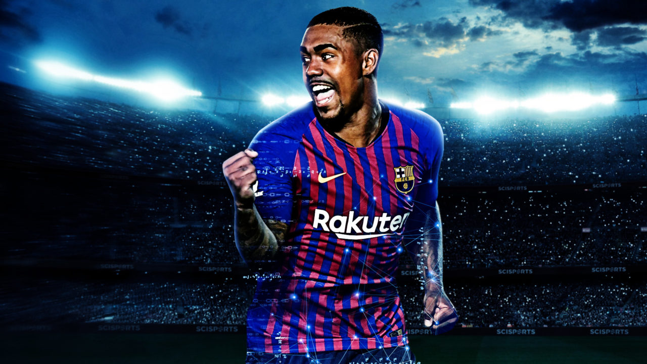 Visualisation of Malcom with data points at Barcelona in a stadium at night