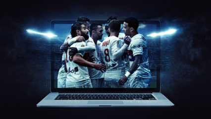 Visualisation of Olympique Lyon players in front of a Laptop and a stadium in the background