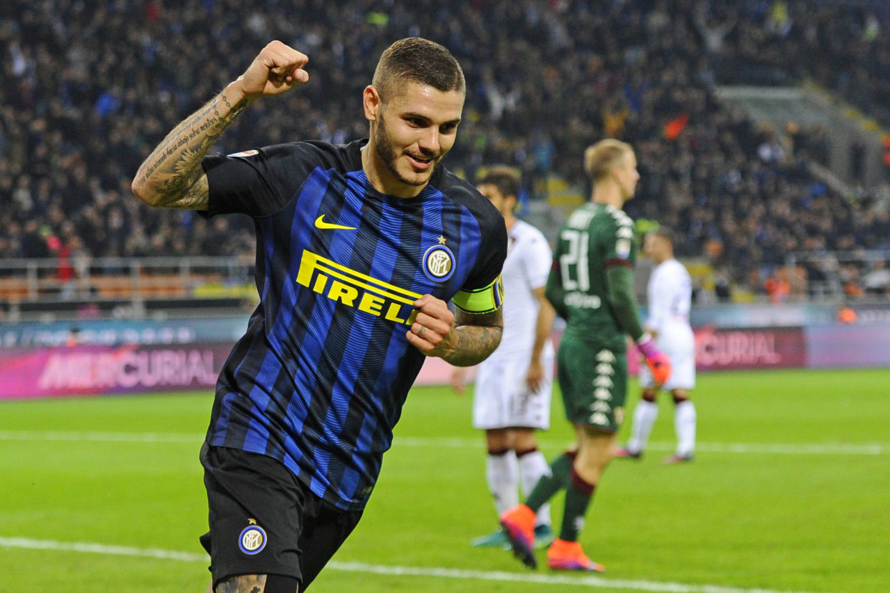 Image of Mauro Icardi celebrating at Inter