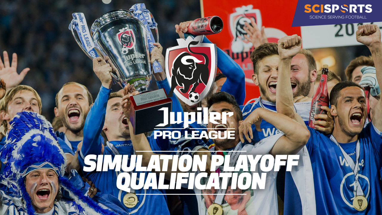 Visualisation of Jupiler Pro League Play off qualification with celebrating players in the background