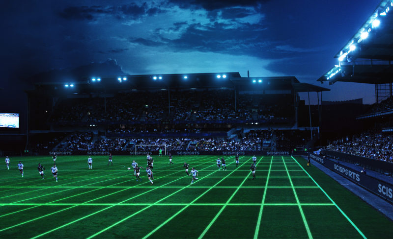 Visualisation of football stadium at night with additional insights and patterns.