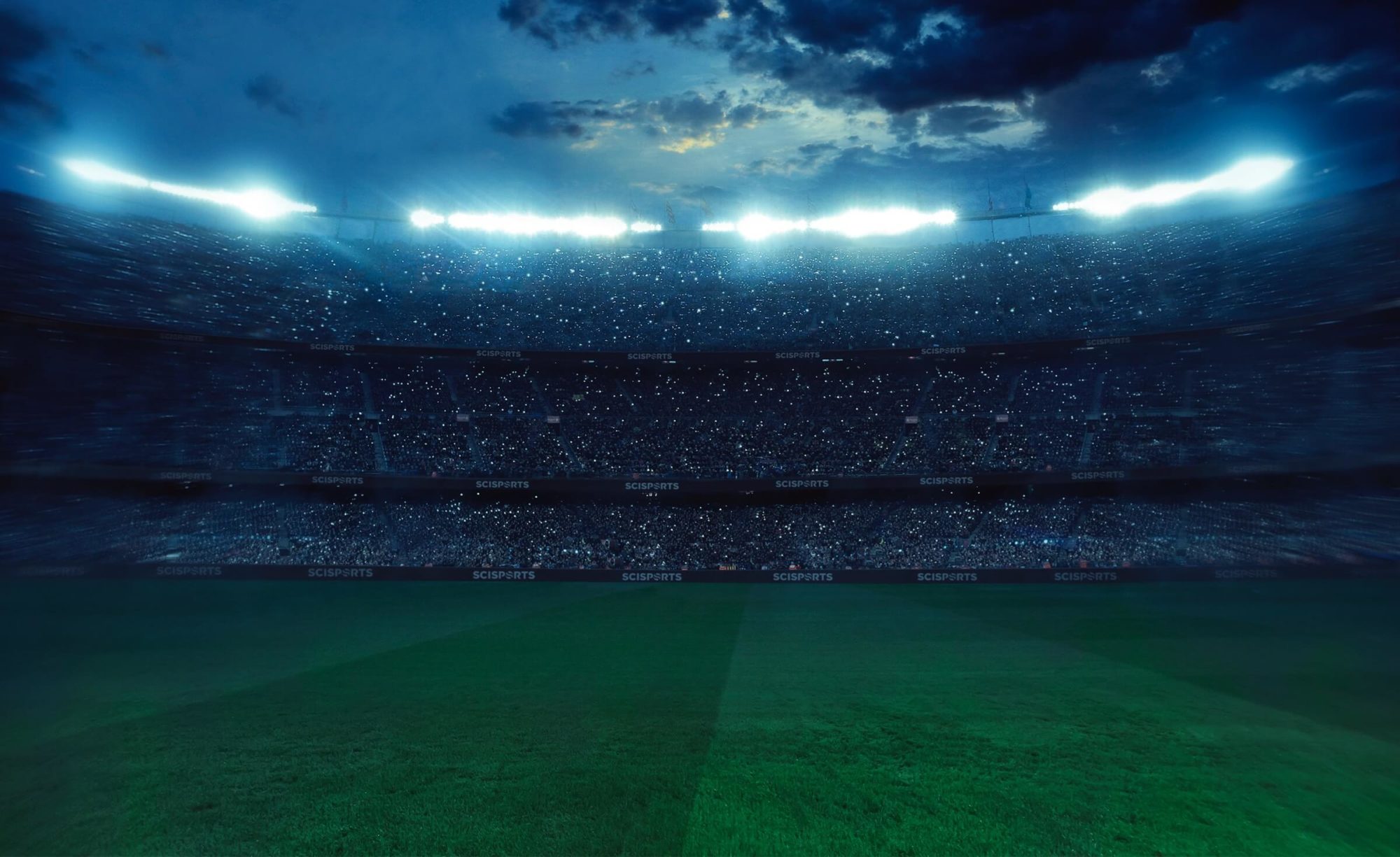 Visualisation of a football stadium at night in SciSports style used as background